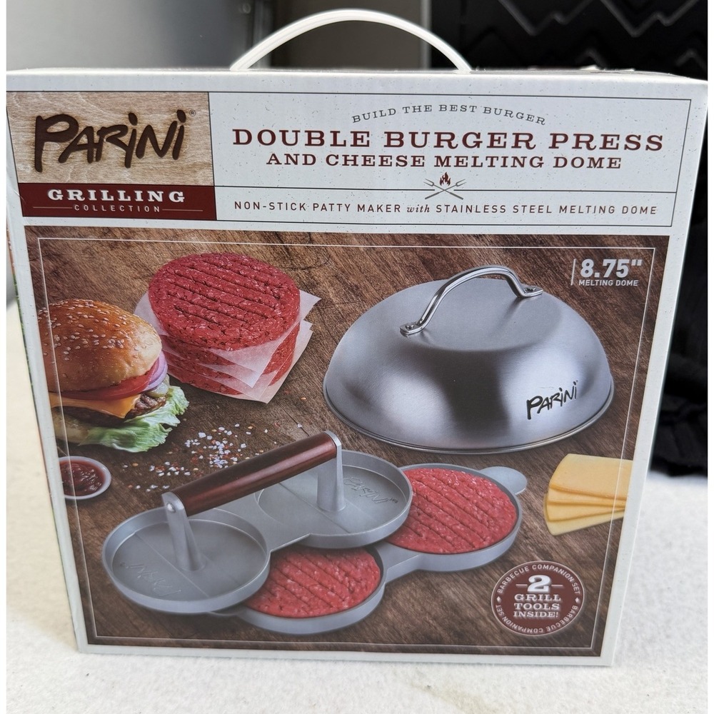 Parini‎ Double Burger Press Cheese Melting Dome Grill Set NEW IN BOX